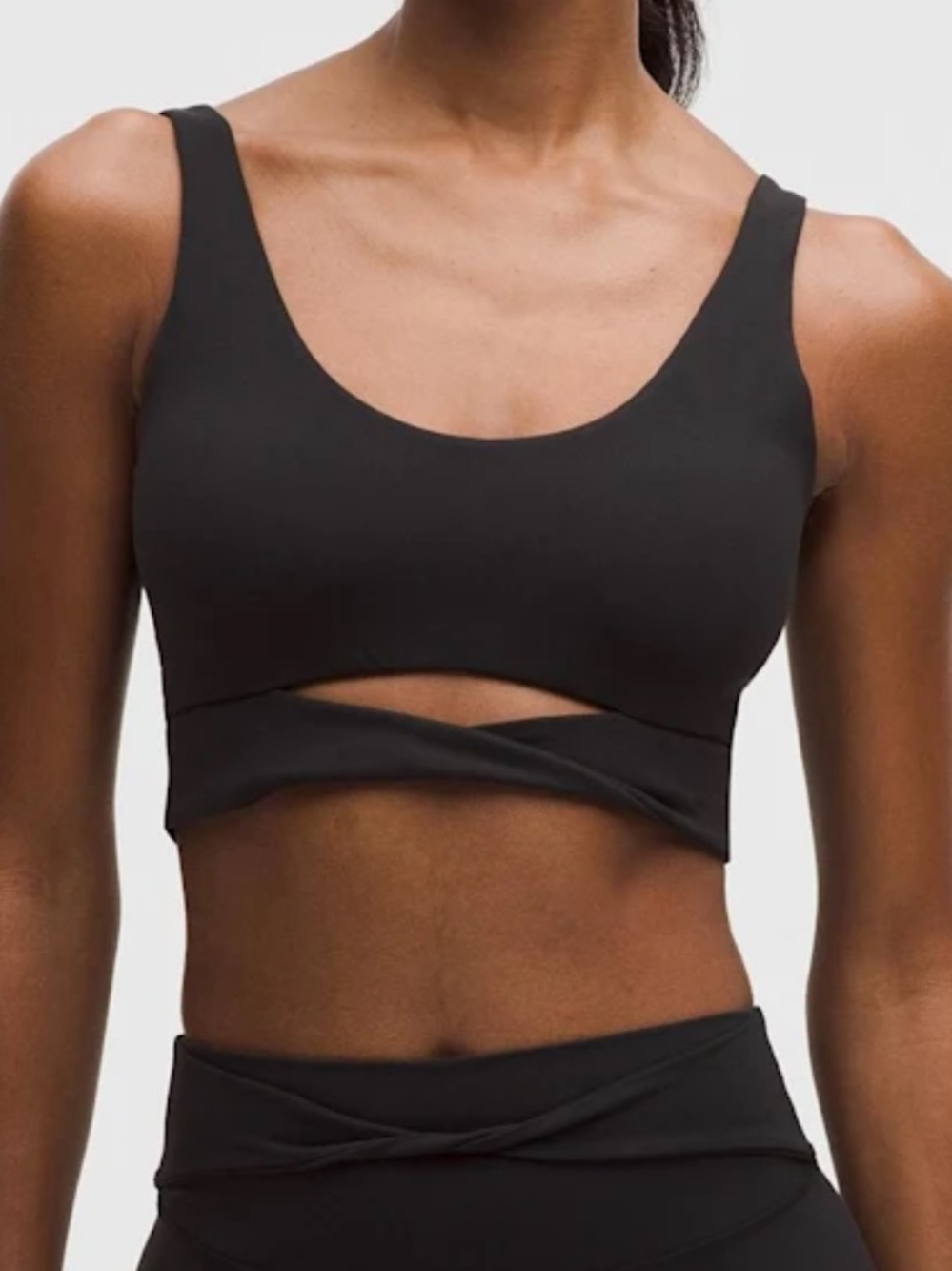 lululemon athletica Nulu Twist Front Black Scoop Neck Sports Bra